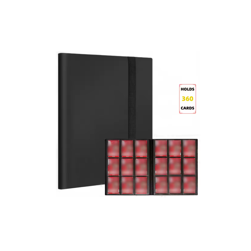 Álbum De Cartas Coleccionables Con 360 Bolsillos – Carpeta De 9 Espacios Con Cierre Elástico, Compatible Con Pokemon, MTG, Yu-Gi-Oh Y TCG, Impermeable Y Elegante En Negro